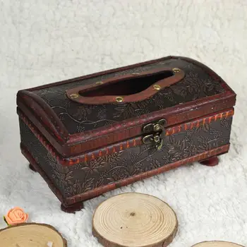 

Vintage Retro Wooden Tissue Storage Box Jewelry Box Wooden Box Desktop Handicraft Furnishing Articles Great Wood Figurines