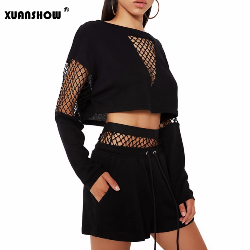 Женский Повседневный костюм XUANSHOW из 2 предметов хлопковый сетчатый короткий топ