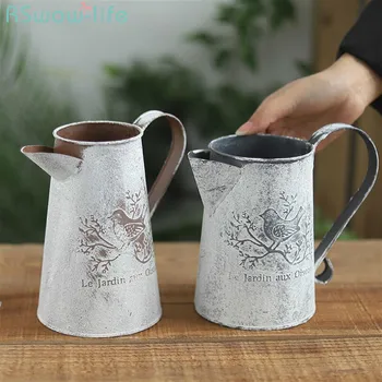 

Retro Idyllic Ironwork Watering Pot Decoration Flower Shop Iron Sheet Craft Appliances Watering Can Garden Tool Indoor Watering