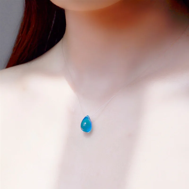 

New LNRRABC Fashion 9Colors Waterdrop Women Personality Multi-colored Pendant Necklace Simple Classic Clavicular Chain