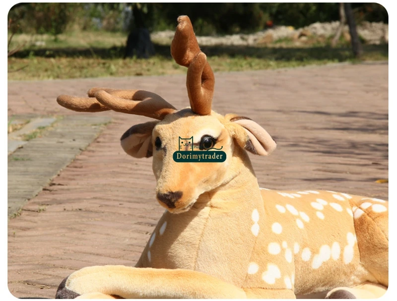 Dorimytrader 110cm Giant Soft Emulational Forest Animal Sika Deer Plush Toy Stuffed Lying Animal Deers Baby Present Decoration DY60626 (15)