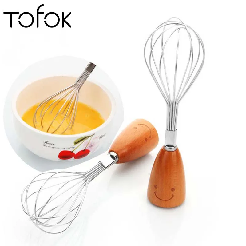 

Tofok Multi-functional Baking Cooking Utensils Egg Beater Egg Whisk Smiley Face Wooden Handle Kitchen Stainless Steel Egg Tools