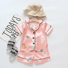 Шелковый домашний костюм для девочек Детская Пижама с короткими рукавами милые пижамы infantis, летние пижамы для детей