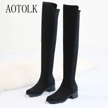 Long Boots Woman Winter Shoes Women High Boots Over The Knee Female Shoes Black Slip On Round Toe Casual Boots Female Boots DE winter fashion woman boots sexy knee high boots gold rivets round toe botas high heels long boots women casual shoes