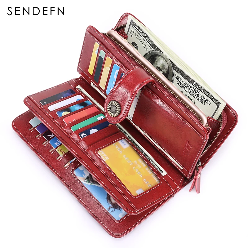 

SENDEFN TOP Women Clutch Leather Wallet Female Hasp Long Wallet Women Zipper Purse Strap Money Bag Purse For iPhone 7-8 5216-5