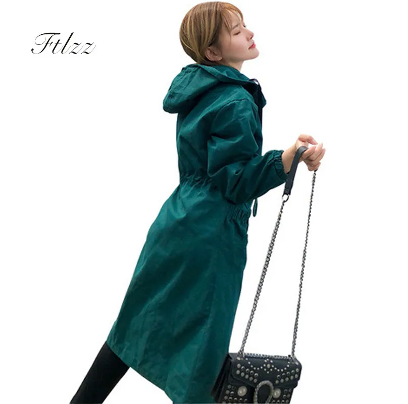 

Spring Autumn 2018 New Women Loose Harajuku Windbreaker Long Sleeve Hooded Casual Plus Size Medium Long Trench Coats Casacas