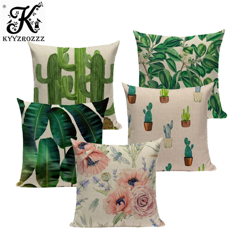 Cactus Plants Printed Decorative Cushions For Sofa Flowers Pillowcases Cotton Linen Art Pillow Chairs Home Decor | Дом и сад