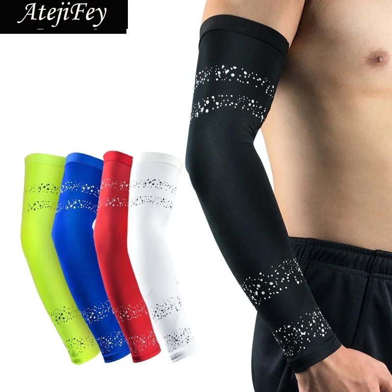 

AtejiFey 1 Pair Reflective Compression Arm Sleeves for Cycling Running Jogging Basketball Elbow Support Splint UV Pain Relief