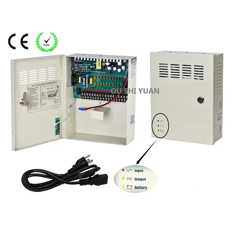 

CCTV Power Supply DC12v 10A 18Channel Power Box UPS Functions, Support DC12V Battery CE ROHS For CCTV Camera/LED