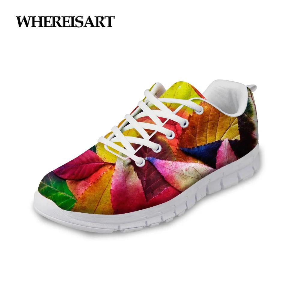 

WHEREISART Women Shoes 2019 New Spring Maple Leaf Printing Female Sneakers Breathable Mesh Ladies Flats Walking Zapatos de Mujer