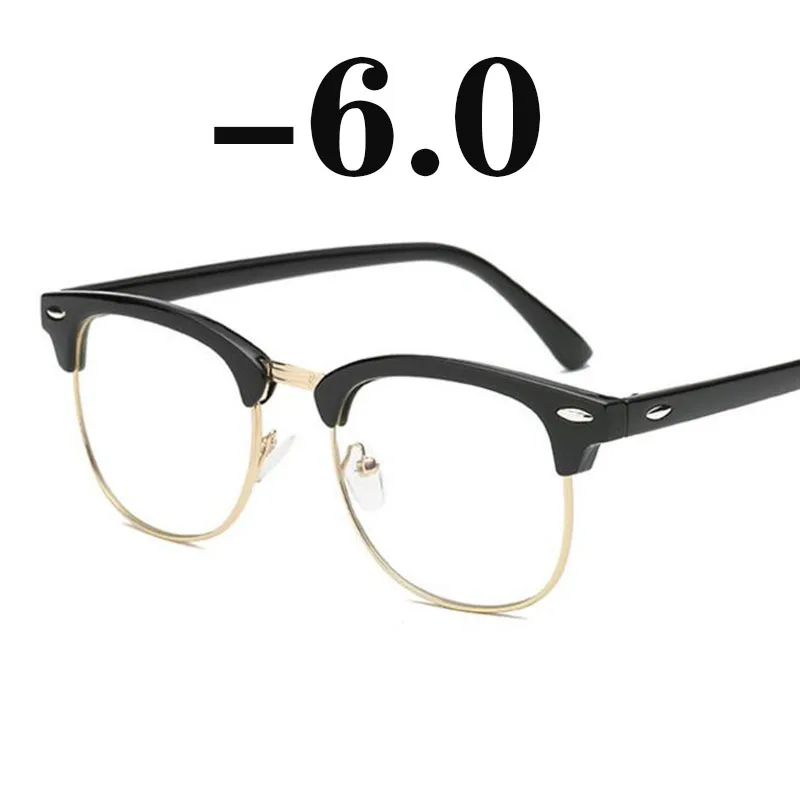 1-1,5-2-2,5-3-3,5-4-4,5-5-5,5-6 оптические очки с памятью близорукости, полуоправа, готовые Мужские Женские очки для близоруких - Цвет оправы: black gold -6.0