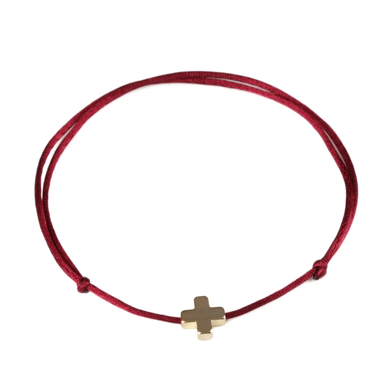 KEJIALAI простой крест струнный браслет регулируемый плетение Лаки веревка Макраме Браслеты для женщин мужчин детей ювелирные изделия ручной работы - Окраска металла: Dark Red