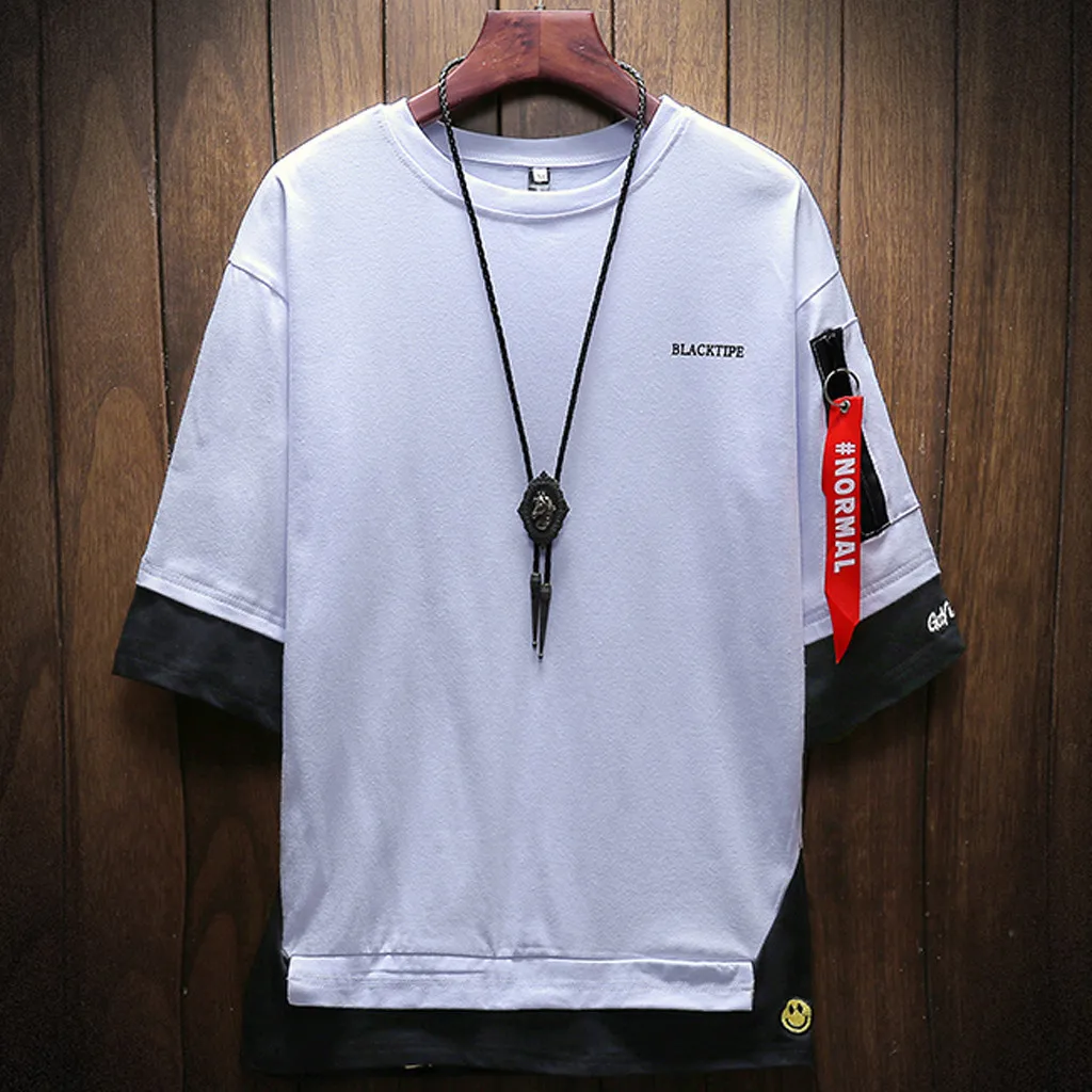 Plus Size T-Shirts 2019 Summer Mens Clothing Casual Fake Two Short Sleeve Tee Top Fitness Tshirts Streetwear Male T-shirts Plus Size T-Shirts 2019 Summer Mens Clothing Casual Fake Two Short Sleeve Tee Top Fitness Tshirts Streetwear Male T-shirts