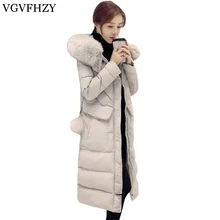 Новинка, зимний женский теплый пуховик размера плюс, длинный теплый пуховик на белом утином пуху, Женская парка с меховым воротником и капюшоном, верхняя одежда LY674