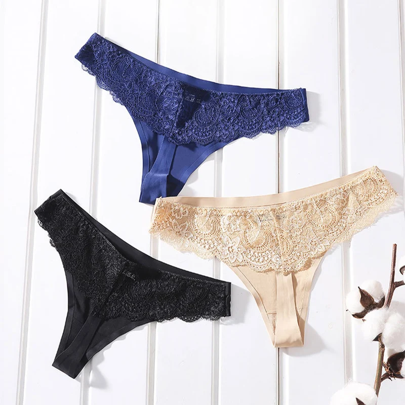 

Sexy Ladies Thong Women Lace Ice Silk G String Seamless Women Underwear Low-Rise Panties Briefs Breathable