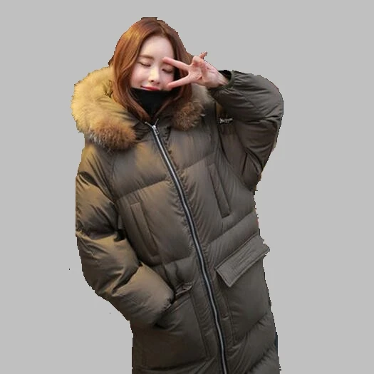 Women Winter Coat 2017 Korean Hooded Big Fur Collar Down Jacket Fashion Medium length Cotton Coat