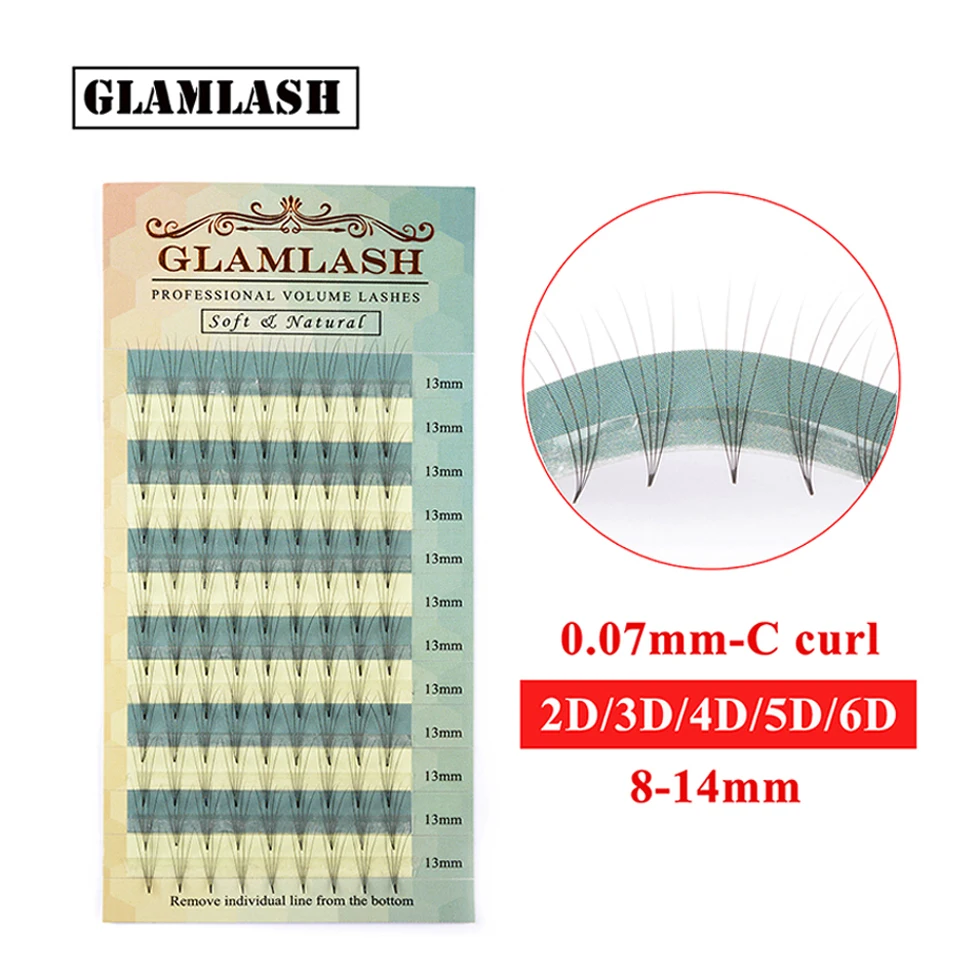 GLAMLASH 2D 3D 4D 5D 6D 0,07 толщина высокое качество индивидуальные предварительно сделанные объемные вентиляторы русские ресницы наращивание ресниц