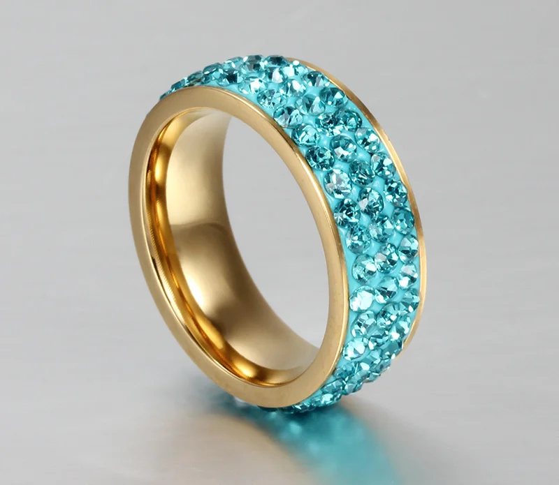 Многоцветный 3 ряда Кристалл камень Обручальные кольца для женщин 7 мм Ширина золотой цвет