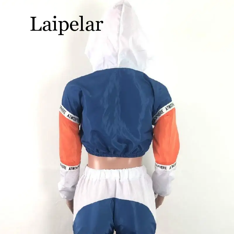 Laipelar 2019 New fashion sporty women tracksuit hooded short jackets letter splicing long pants suits two piece set outfit
