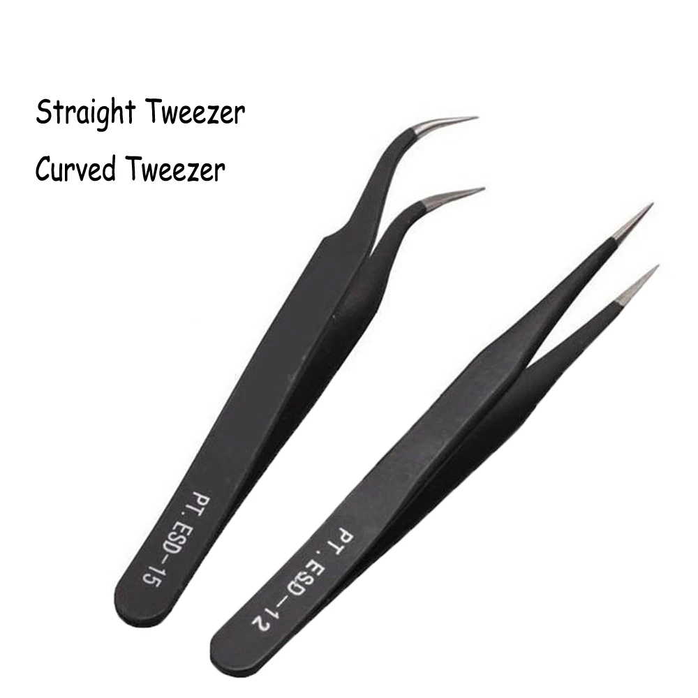 

1 Pcs Professional Nail Art Tweezer Stainless Steel Anti-static False Eyelash Tweezers Nail Rhinestone Gem Decor Essential Tool