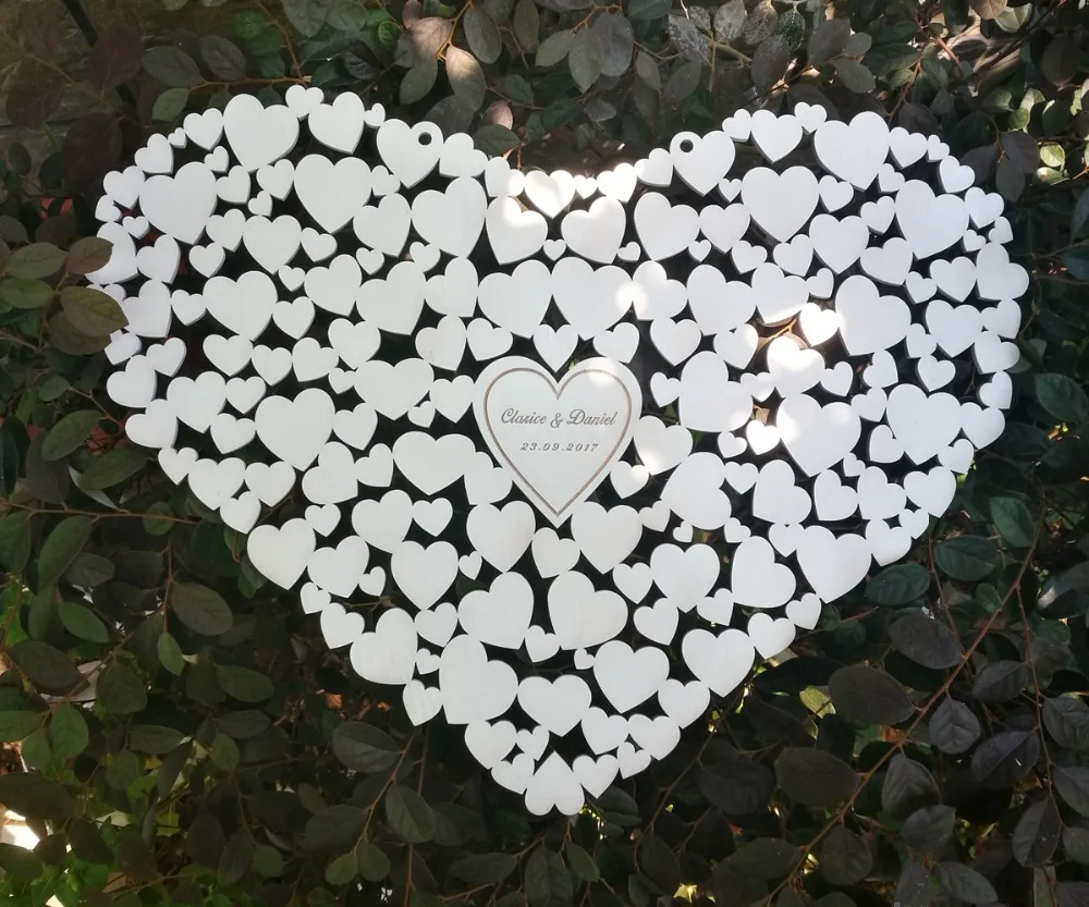 Customs Personalised Heart Shaped wedding guestbook alternative hanging heart Wedding guest book hearts wedding Decorations5
