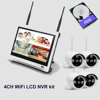 

4ch Outdoor Day night security ip camera system 2MP 1080P WiFi wireless NVR kit with 12.5 inch LCD Screen Surveillance DVR Kit