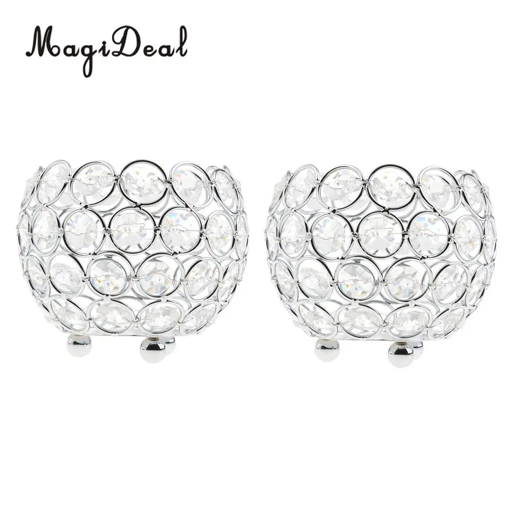 2x Crystal Bling Candle Holder for Wedding Party Dining Table DIY Decoration Dia. 8cm_ Silver