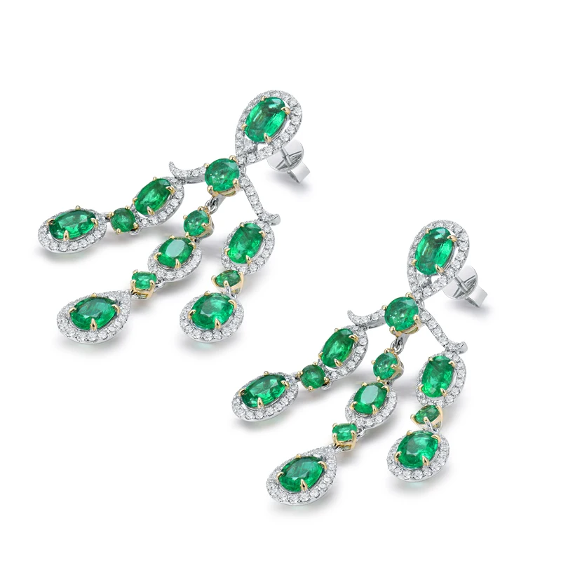 LANMI, 18 к Au750, два тона, золото, роскошный дизайн, зеленый изумруд, свадебные серьги, блестящие бриллианты, ювелирные изделия для женщин, вечерние