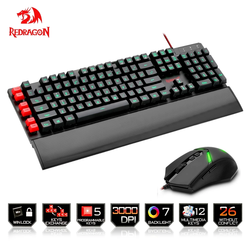 Redragon USB Gaming Membrane Keyboard mouse pad combos 104 standard