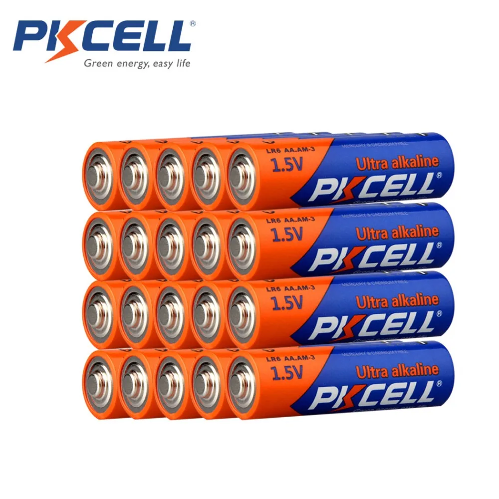 Buy 20PCS PKCELL AA Battery 1.5V LR6 AA Alkaline