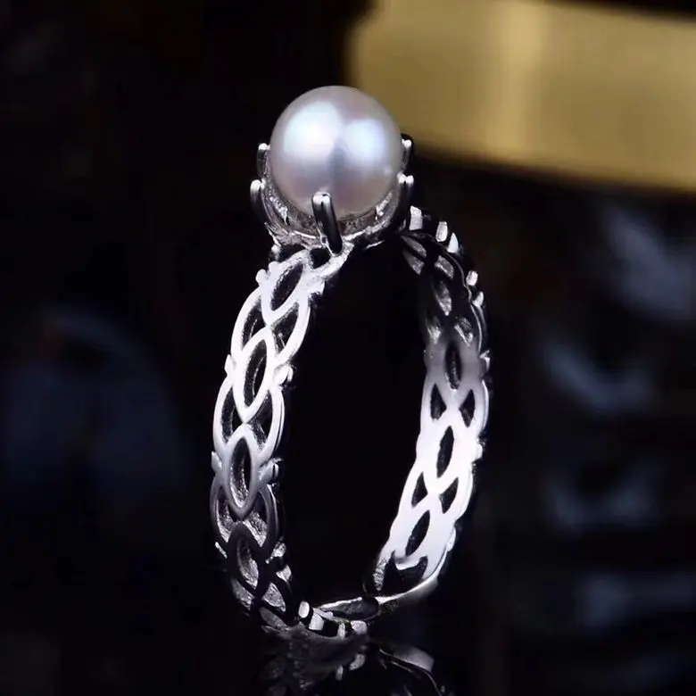 

925 Silver Wedding Bridal Party Pearl Ring Finger Ring Settings Adjustable Ring Findings Jewelry Parts Fittings Accessories