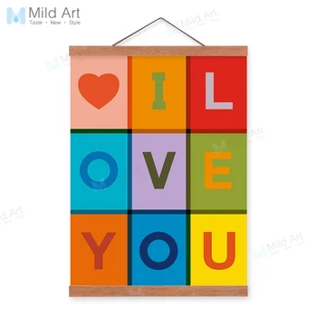 

Color Typography Love Quotes Wooden Framed Hnager Posters Kids Room Wall Art Pictures Wedding Decoration Canvas Painting Scroll