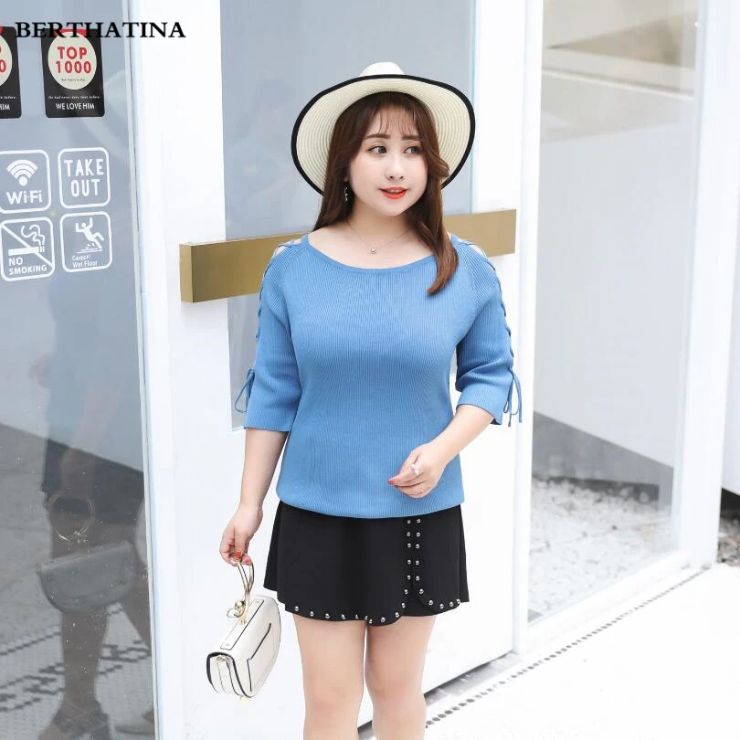 BERTHATINA New Office Stylish Top Fashionable off-the-shoulder Personalized Casual elegant Half-Sleeved Top Plus Size 4XL