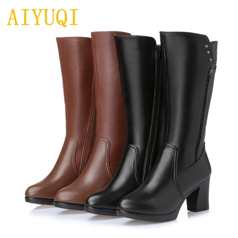 AIYUQI womens boots winter 2018 new genuine leather women high heel boots,Thick warm wool Martin boots women high heels цена AIYUQI womens boots winter 2018 new genuine leather women high heel boots,Thick warm wool Martin boots women high heels цены онлайн