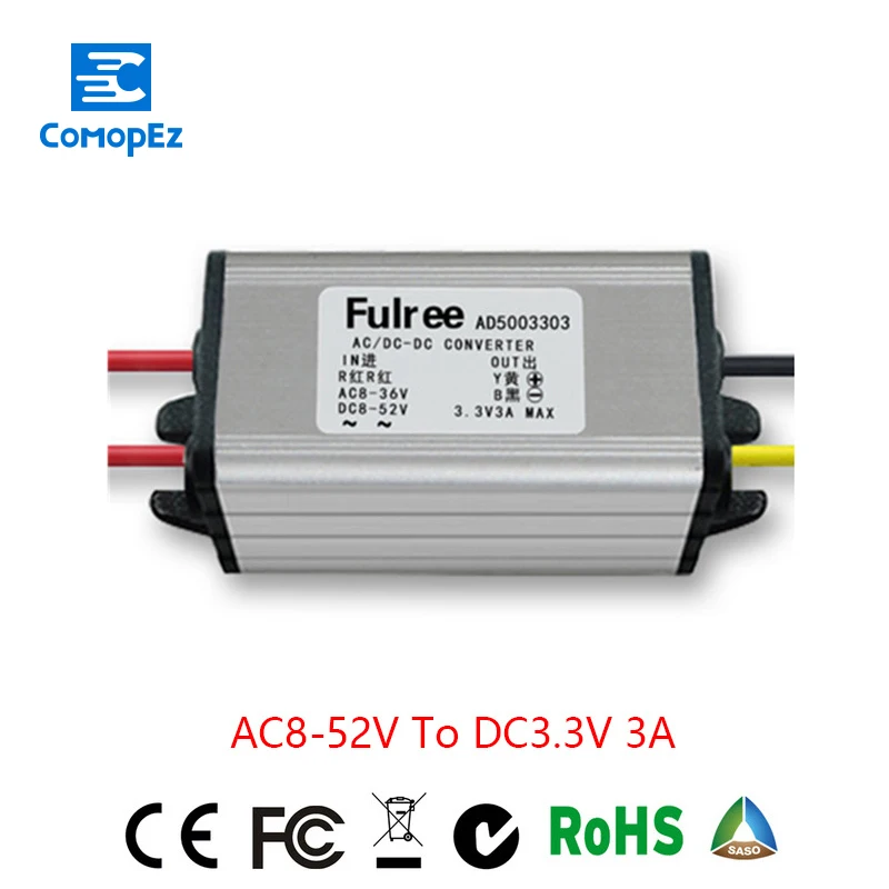 

Power Supply Converter DC/DC Step-down 8-52V to 3.3V 3A Waterproof Control Car Module Low Heat Auto Protection Size 54*35*21mm