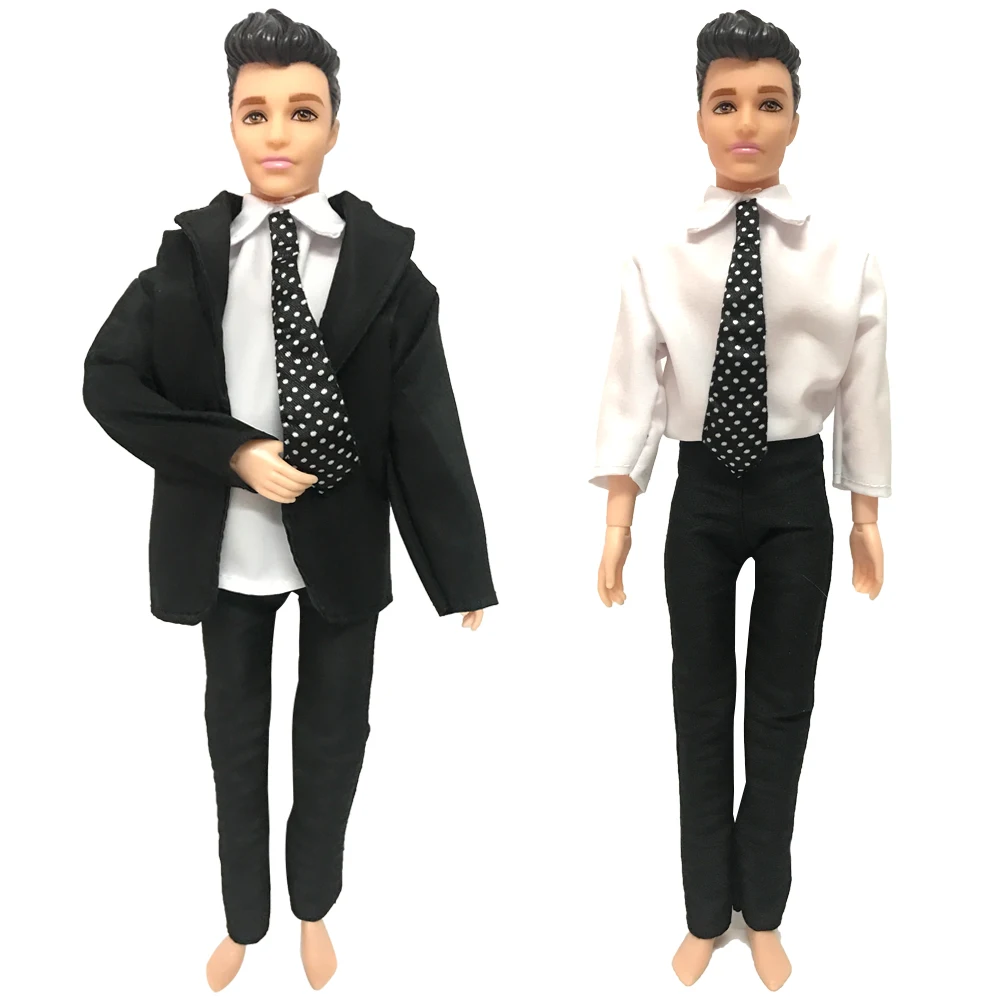

NK 2019 Newest Prince Formal Business Suit Tuxedo Black Outfit Trousers Point Tie Dress Clothes For Barbie Ken Doll Accessories