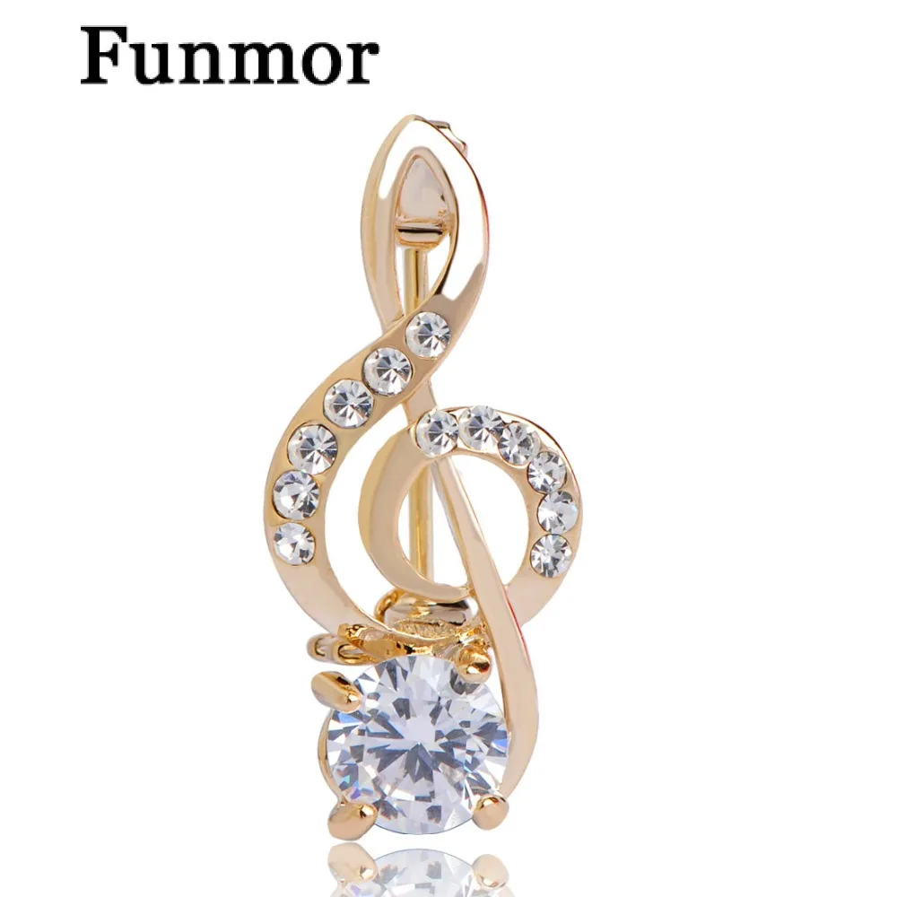 Funmor Cute Small CZ Zircon Music Note Brooch Corsage Coroa Poster Broches Wedding Collar Hijab Pin Up Clip Scarf Bijoux | Украшения и
