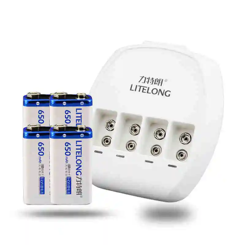 4*650mAh 9v li ion lithium Rechargeable Battery 9 Volt Batteries + 9v