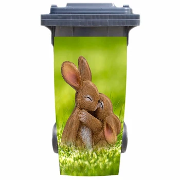 

3D Rabbit hug Rubbish Bin Sticker Wallpaper mural Wall Print Decal Removable Wall Mural Photo self adhesive Gift