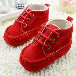 2018 г.; модные красные, младенческой Дети Детская обувь Кружева Мягкий Красный хлопок кроватки обувь первые ходоки 0-18 м