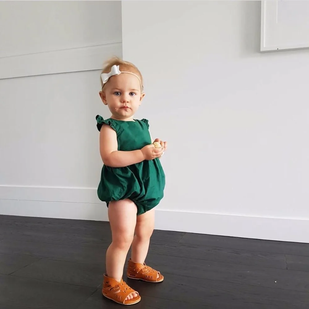 

2017 Girl Retro Green Rompers Newborn Infant Baby Girl Clothe Tops Ruffles Jumpsuit Outfits Sunsuit Clothing Baby Girls 0-24M