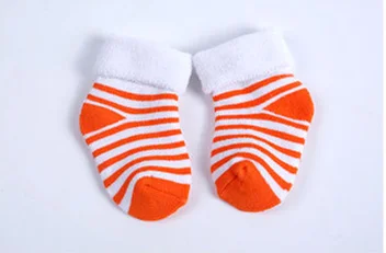 Плотные носки для малышей, зимние махровые носки в полоску для малышей, Осенние теплые носки для мальчиков и девочек, милые цветные хлопковые носки унисекс для детей 0-3 лет - Цвет: Orange