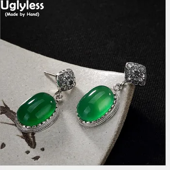 

Uglyless S 925 Sterling Silver Natural Red Corundum Women Oval Dress Dangle Earrings Handmade Peony Flower Brincos Retro Jewelry