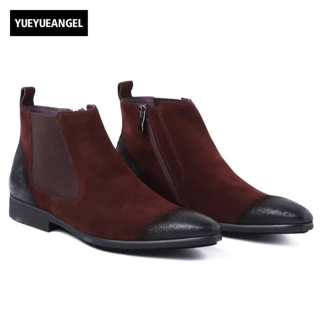 Winter Genuine Suede Leather Business Man Office Work Shoes Male Winter Genuine Suede Leather Business Man Office Work Shoes Male Footwear Top Brand Zipper Retro Ankle