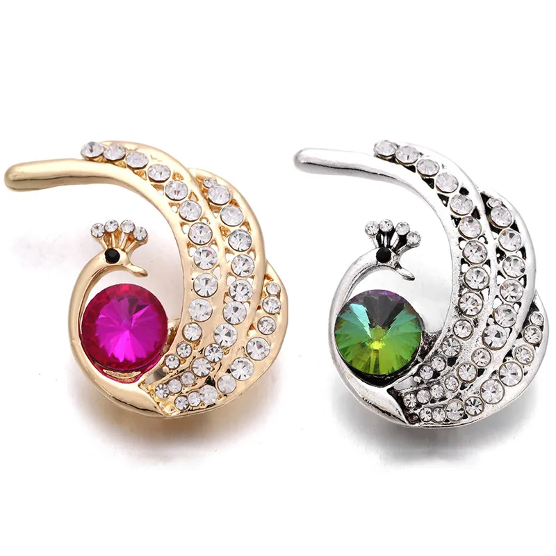 10pcs/lot New Snap Button Jewelry 18mm DIY Elegant Peacock Buttons Fit Silver Color Bracelets for Women ZA003 | Украшения и
