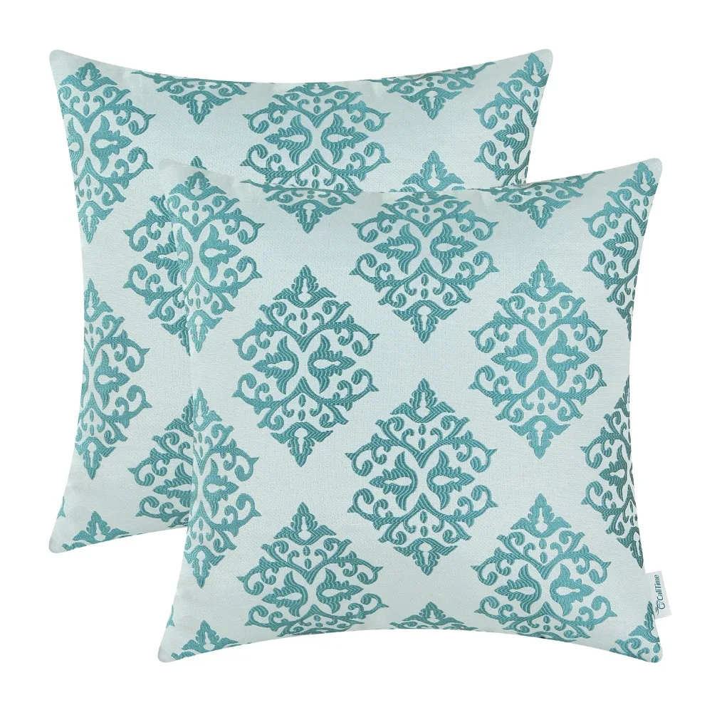 2PCS CaliTime Cushion Cover Pillows Shell Home Sofa Decor Vintage Damask Floral 18" X 18" Teal