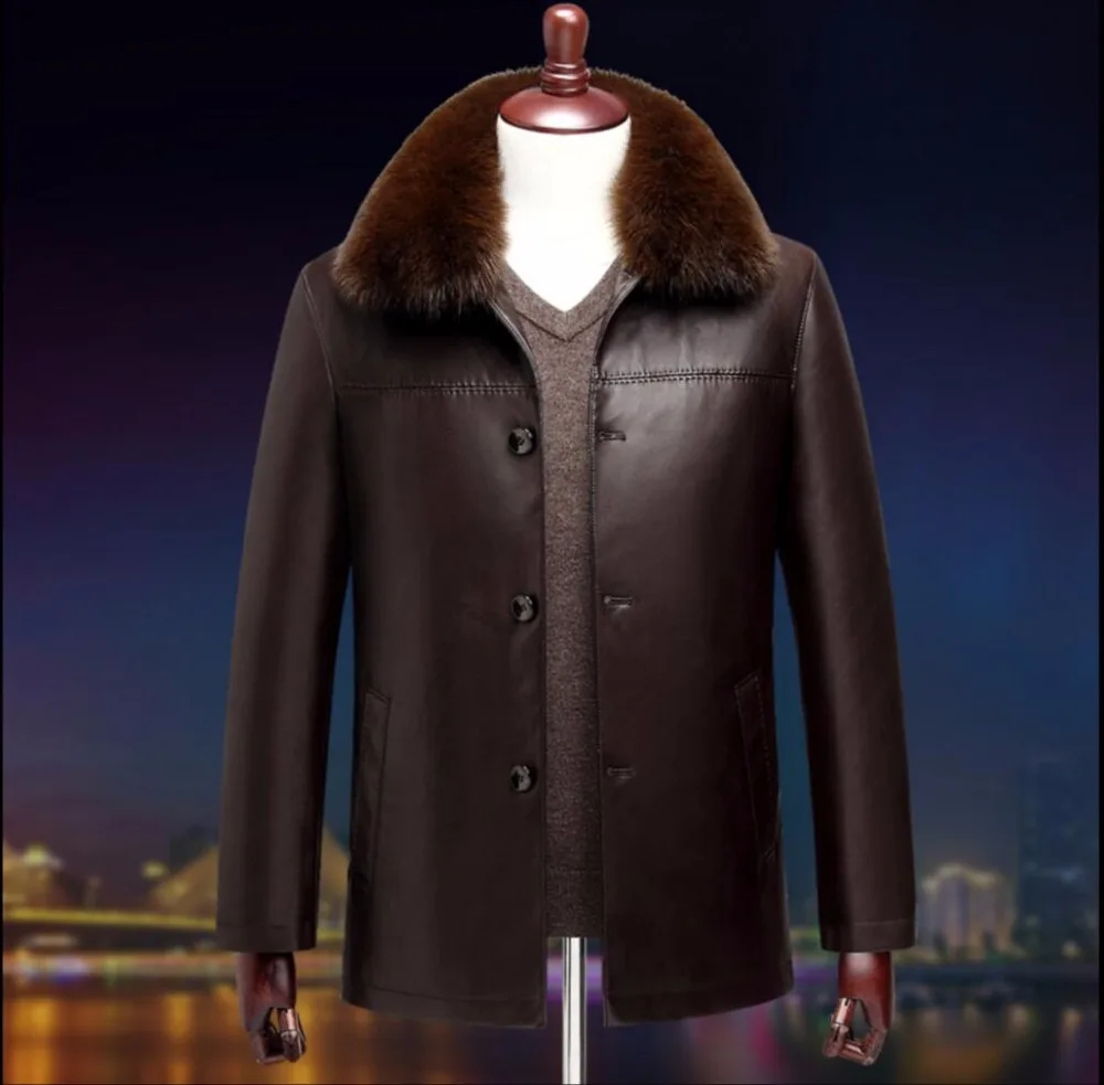 M-4XL зимняя новая модная мужская куртка из натуральной кожи воротник из лисьего меха Повседневная Верхняя одежда утепленная куртка одежда размера плюс