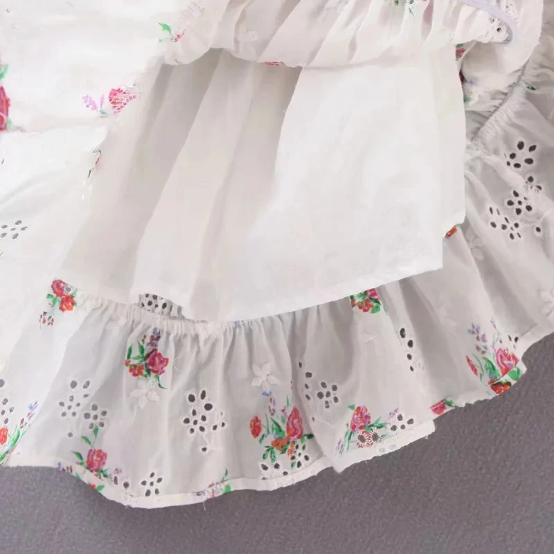 Женское платье мини Boho белое ажурное с о вырезом и рукавами фонариками лето