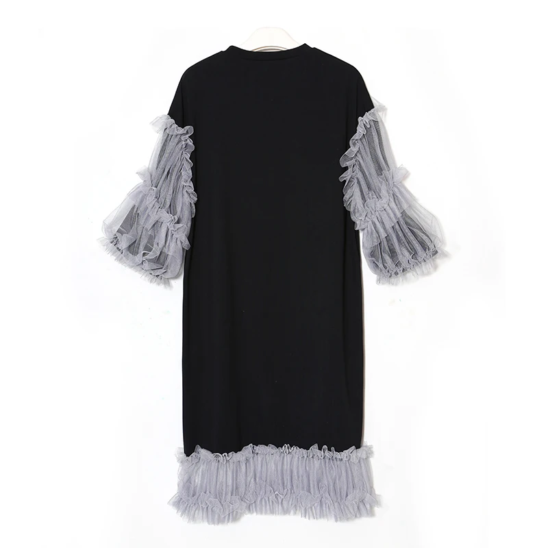 Summer Lace Dress Sequin Lace Sleeve Lady Net Yarn Stitching Dress