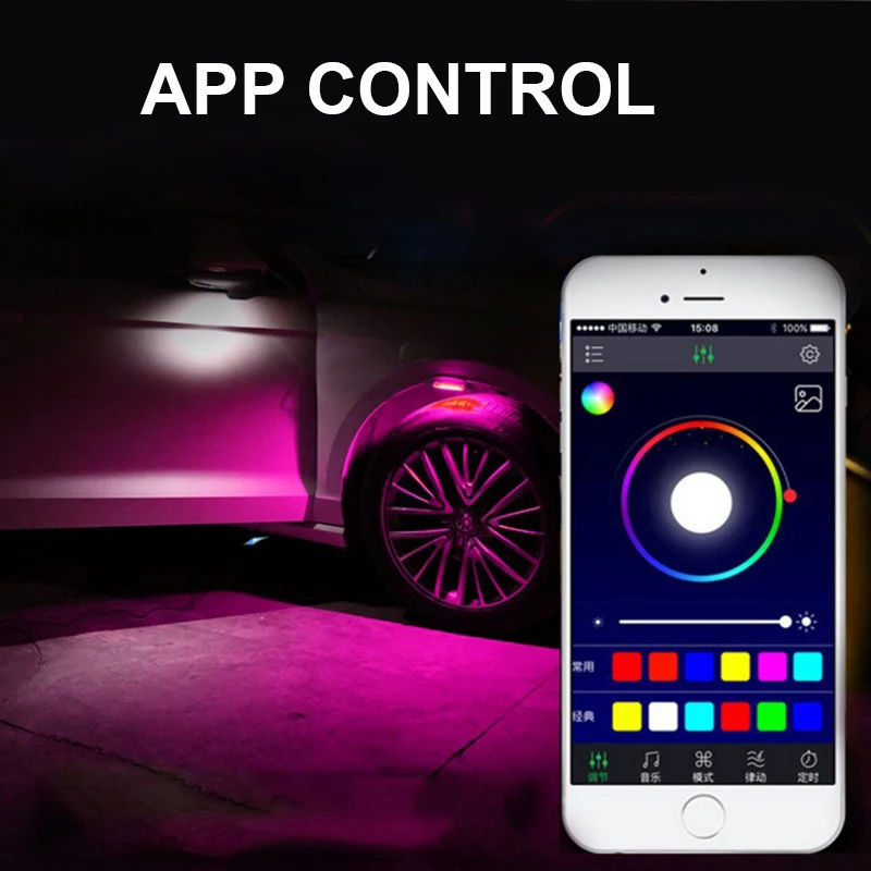 

YHKOMS RGB LED Bluetooth Phone Control Atmosphere Light 7 Colors Led Car Light Decorative Lamp APP Car Fendar Flares Light 12V